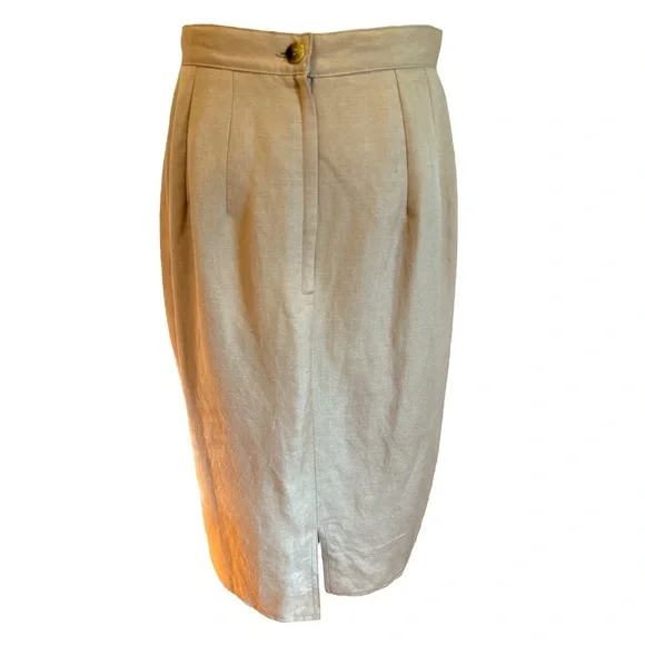 70s HARVE BERNARD LINEN TAN LINED PENCIL SKIRT W 2 POCKETS.POWER DRESSING SZ 8 - Picture 4 of 5
